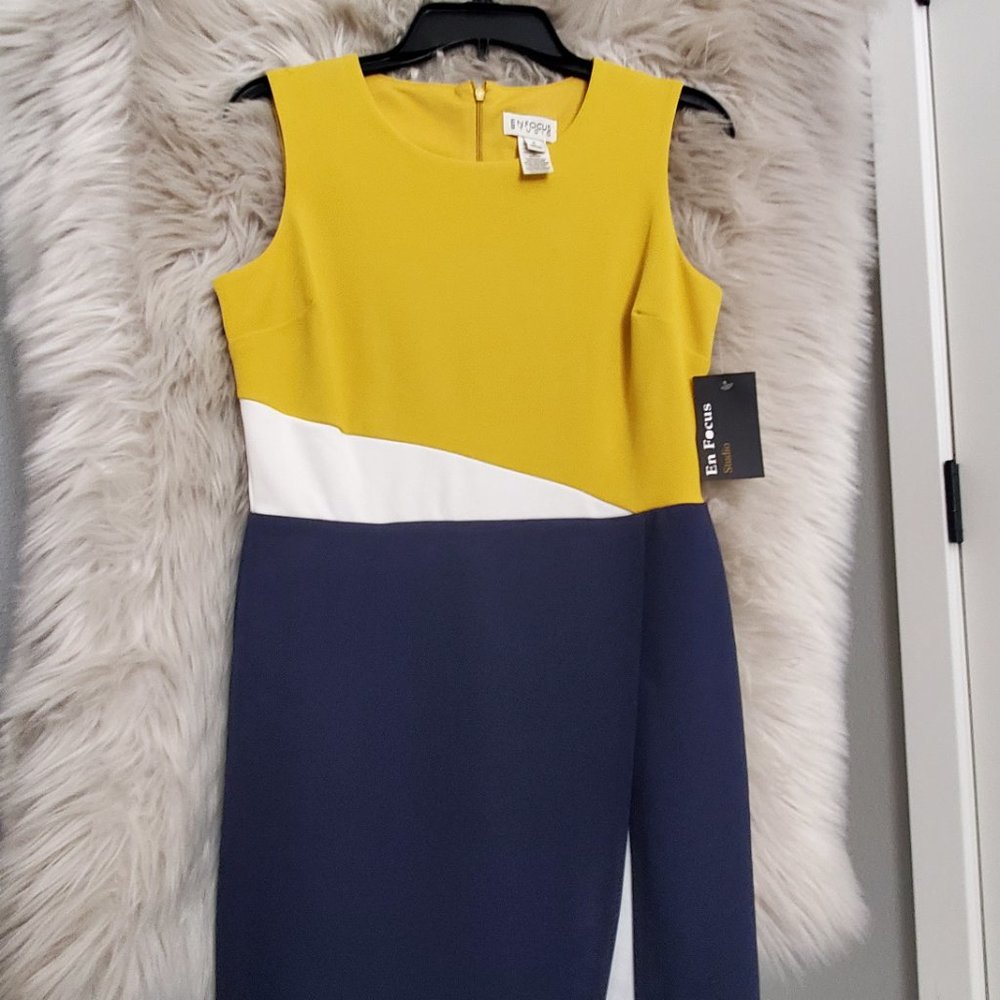 Enfocus Studio Womens Dress Size 6 Color Block Yellow White Blue NWT